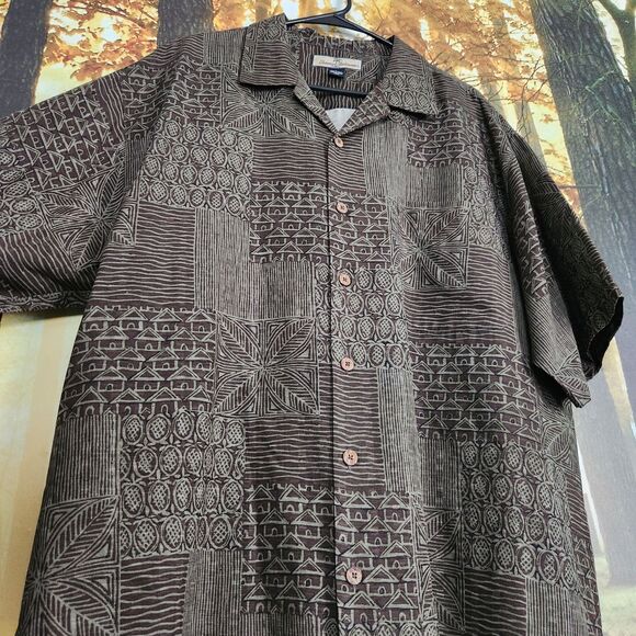 Tommy Bahama Silk Mens Large Green Tropical Hawaiian Camp Short Button-Up Shirt - Picture 3 of 13